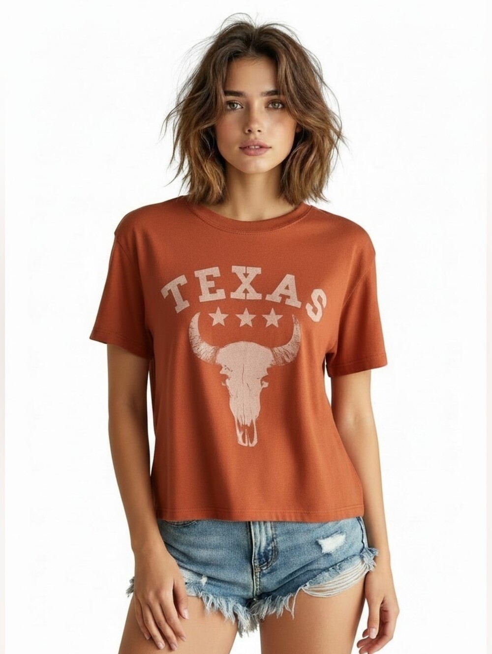 Urban Outfitters Truly Madly Deeply Rust Orange Graphic Texas Baby Tee, EUC, M